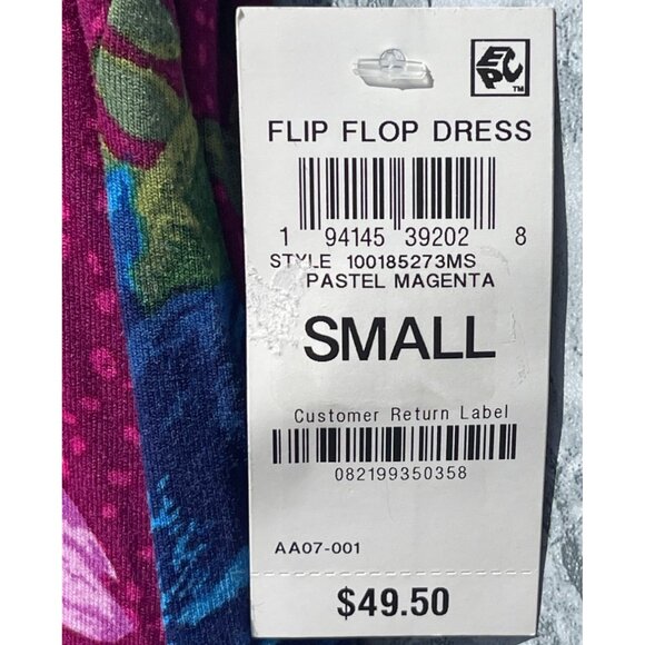 Style & Co. Sleeveless Floral Print Flip Flop Dress In Magenta With Blue & Pink - Picture 7 of 7